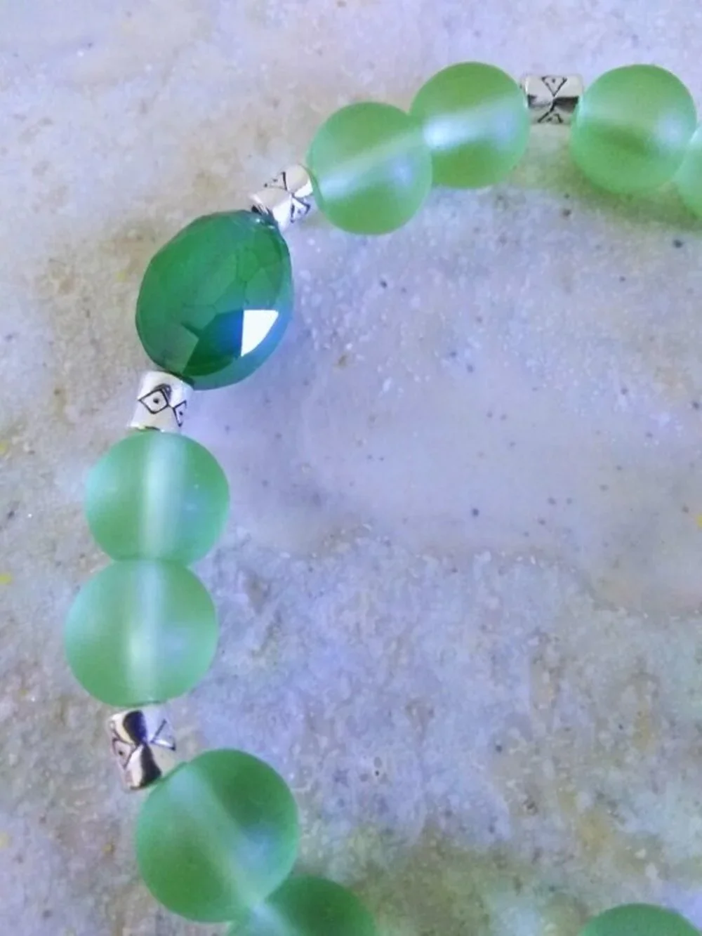 Handmade Green Beaded Bracelet - Girl's Jewelry - Dainty Petite Wrist 5.5 - 6